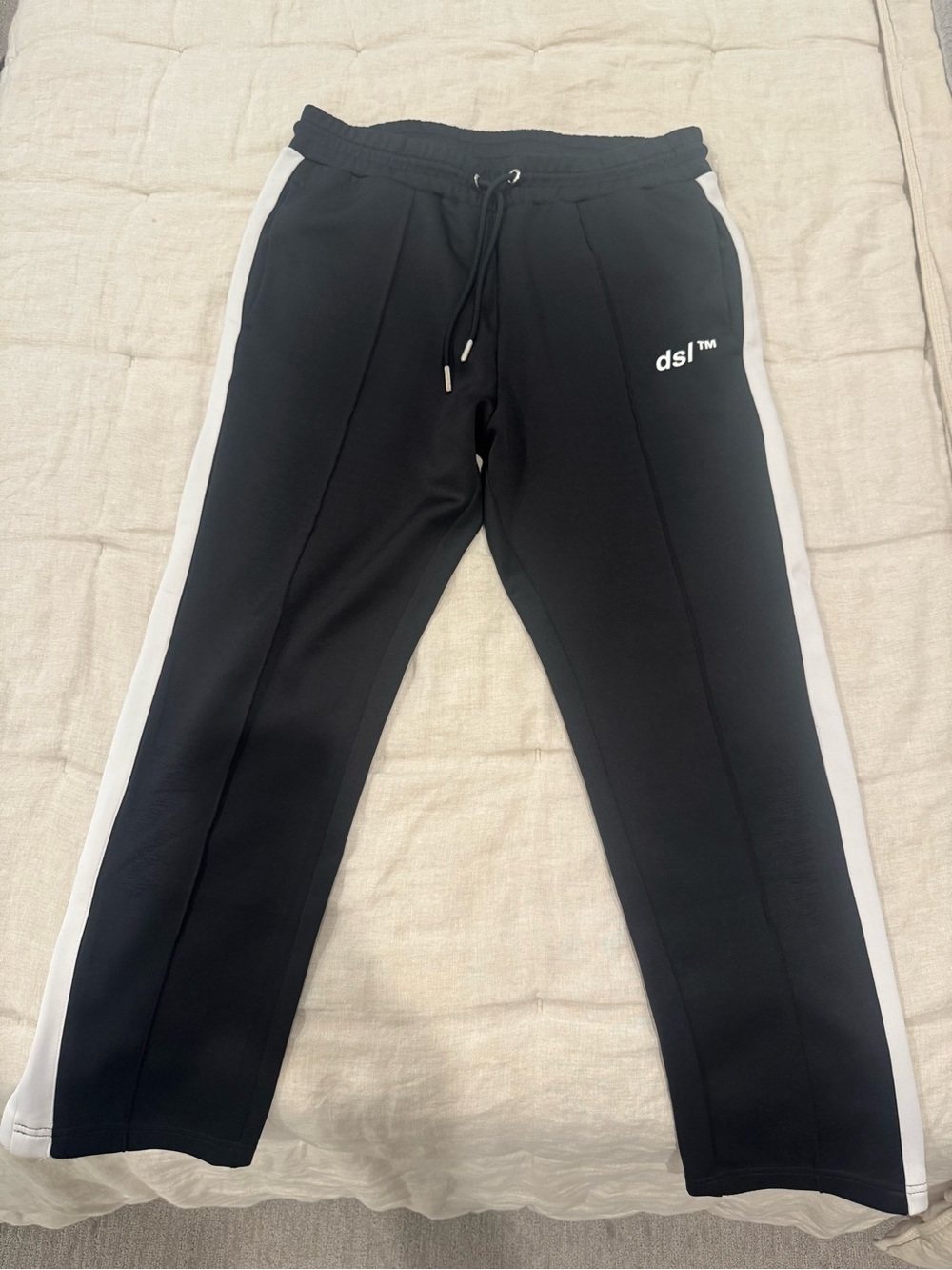 Men’s Black Track Pants with White Side Stripe